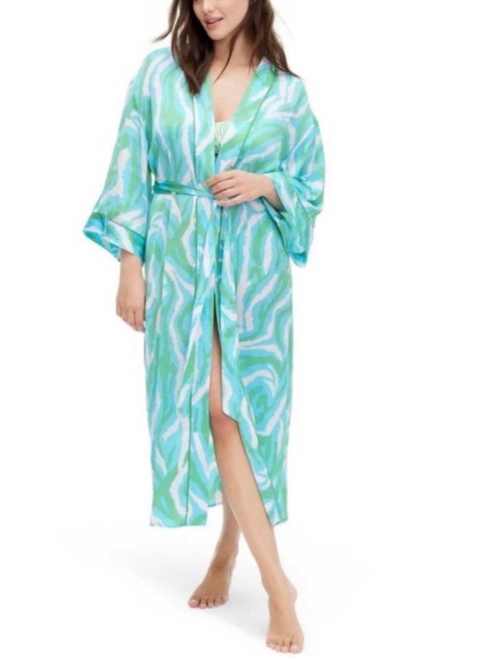 Diane Von Furstenberg & Target Long Satin Disco Zebra Robe Green Teal - M